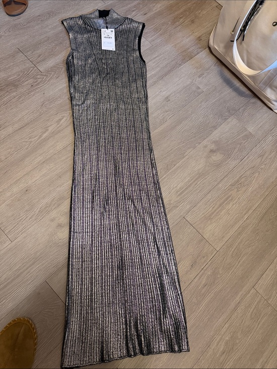Zara Dresses & Skirts - Zara Silver Metallic Ribbed Sleeveless Maxi Dress